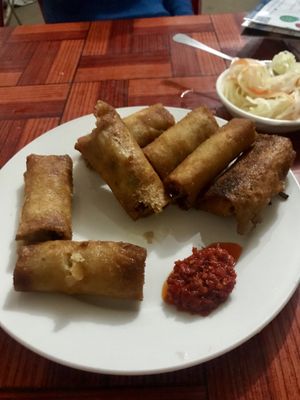 Spring rolls with chili paste  at Kang Le Restaurant in Siem Reap