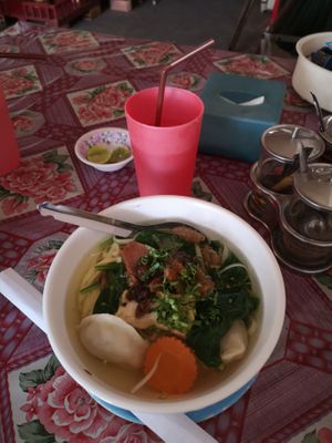 Dumplings noodle. Should have asked without coriander cause I hate it and it mainly tastes it. 1.75$ at Kang Le Restaurant in Siem Reap