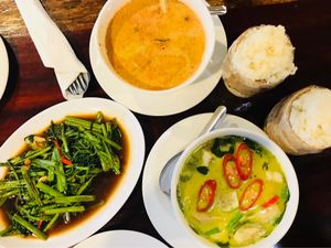 Green Curry, Mussaman Curry, Stir Fry Morning Glory & Sticky Rice  at Yo Vegan in Phuket