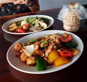 Mix veggies = 120 baht. And some chicken and cashew mix  at Yo Vegan in Phuket