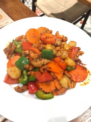 All the options are vegan. The pineapple rice is sooo good!! 
Nice and CLEAN place to eat around nasty Patong.  at Yo Vegan in Phuket