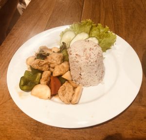 Stir Fried Holy Basil with Rice at Yo Vegan in Phuket