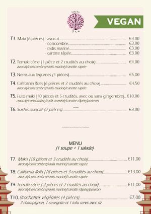 VEGAN JAPANESE MENU
 at Sakura in Paris
