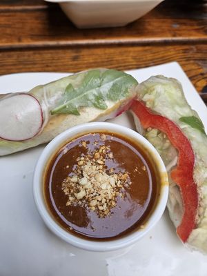 Sommerrollen mit Erdnussdip at Vegan Express in Leipzig