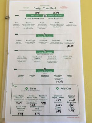 The menu on the wall does not have prices so I think they change. Took pictures of current hand held menu that has prices in erasable marker .  at Oasis Vegetarian Cafe in Riverside