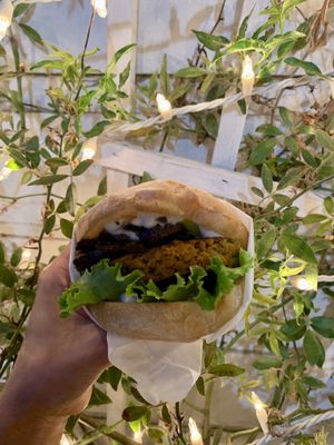 Burger + Oasis Patty + Garlic Herb Mushrooms + Avocado Ginger at Oasis Vegetarian Cafe in Riverside