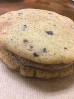 GF Chocolate chip cookie with Rocky Road Ice Cream at Oasis Vegetarian Cafe in Riverside