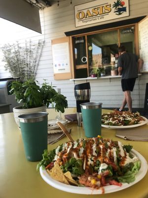 Jackfruit nachos! at Oasis Vegetarian Cafe in Riverside