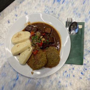 Goulash with dumplings  at Die Küche in Brno