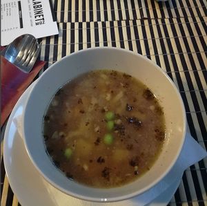 Vegetable soup with peas, cauliflower and more root vegetables. at Die Küche in Brno