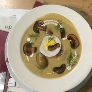 dill soup with mushrooms at Die Küche in Brno