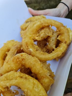 Onion rings at Robertson's Chips Away in Whitby