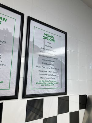 Vegan menu  at Robertson's Chips Away in Whitby