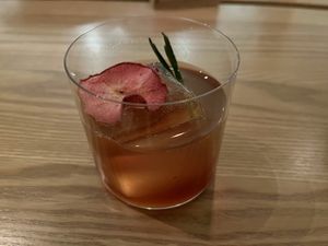 Non-alcoholic wine: Apple, rosemary, virgin pomegranate  #Veganuary at Rutabaga in Stockholm