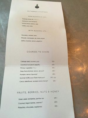 menu with prices. at Rutabaga in Stockholm