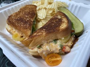 Grilled vegan pimento cheese sandwich - so good!  at Mockingbird Cafe & Bakery in Christiansburg