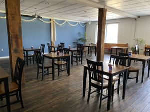 Inside seating - upstairs in a historic 1919 building  at Mockingbird Cafe & Bakery in Christiansburg