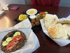 Falafel with rice and baba ganoush and pita  at Chef Moussa in Peoria