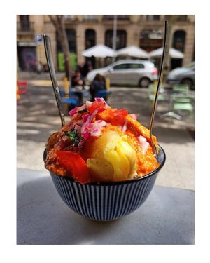 Peanut romesco potatoes at Jonny Aldana in Barcelona