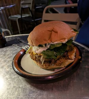 No Pollo Burger - super tasty!! at Jonny Aldana in Barcelona