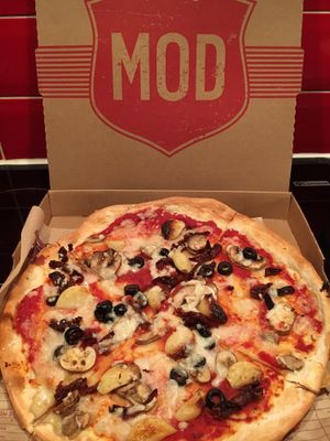 Pizza with mushrooms, sun dried toms, garlic & olives  at Mod Pizza in Gateshead
