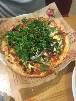 Vegetarian pizza with rocket on top at Mod Pizza in Gateshead