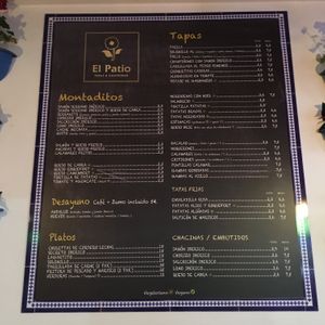 El Patio’s menu with a few vegan options.  at El Patio in Fuerteventura