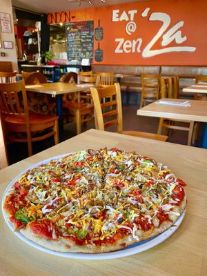 Vegan cheese burger ‘za  at Zen'za Pizzeria in London