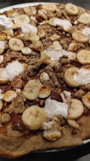 Dessert pizza, this is the vegan version.  Actually. It is always vegan, there is a gluten-free version too! at Zen'za Pizzeria in London