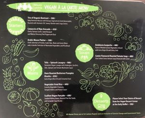 Regular Vegan A La Carte Menu at The Poya Day Vegan Buffet in Mount Lavinia