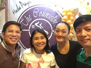 Me with owners  at The Counselor's Cafe in Metro Manila