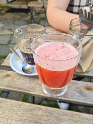 Juice of the day and an americano at The Food for Real in Lisbon
