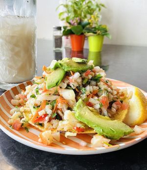 Tostada de cerviche-cauliflower   at La Charrita in Santa Clarita