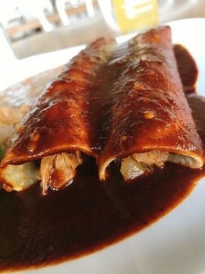 Organic Jackfruit Enchiladas w/ Mole.  at La Charrita in Santa Clarita