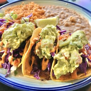 Al pastor jackfruit taco combo w/ guacamole  at La Charrita in Santa Clarita