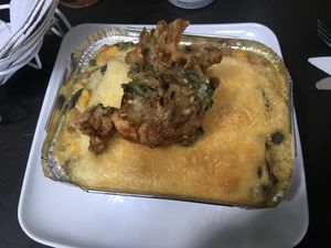 Vegetarian lasagna instead of main plate for menu of the day.  at Saudavel in Manizales