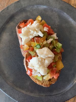 Bruschetta with vegan mozzarella - tomatoes were so fresh was delicious at Assaggini in Mornington
