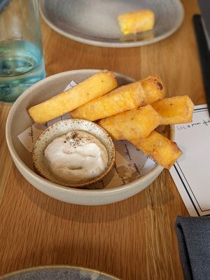 Polenta chips with vegan mayo 👌 at Assaggini in Mornington