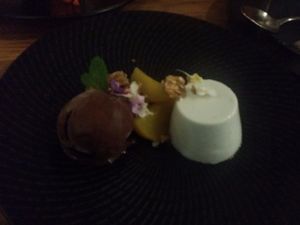 Coconut panna cotta, saffron poached pear, chocolate ice cream - $14 (sorry about the bad lighting) at Assaggini in Mornington