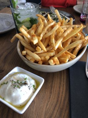 Shoe string fries with vegan aioli at Assaggini in Mornington