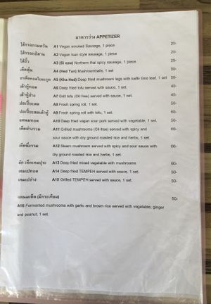 menu 1 at Bee Vegan in Chiang Mai