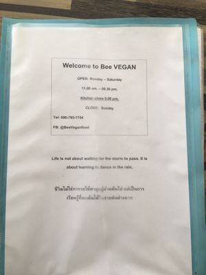 Menu2 at Bee Vegan in Chiang Mai