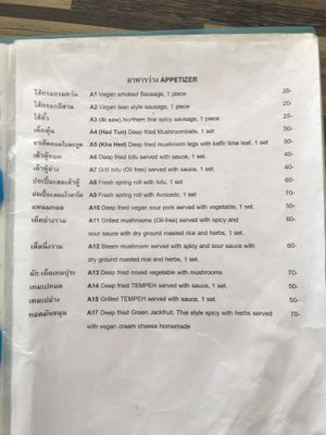 Menu1 at Bee Vegan in Chiang Mai