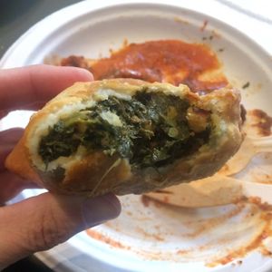 Spinach and chickpea samosa.  at Hariprasad Samosa & Curry in Krakow