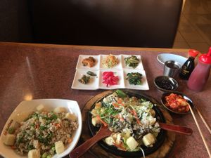 tofu and veggie dishes at Red Stone Tofu House at Red Stone Tofu House in Federal Way