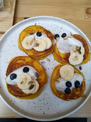 Pumpkin pancakes at Knol & Kool Bistro & Superet in Ghent