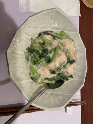 Stir fried green vegetables in yuba   at Saizencyuka anzu in Nagoya