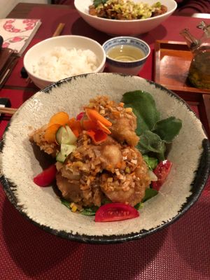 Vegan Soy ‘Chicken’ with vinegar dressing  at Saizencyuka anzu in Nagoya