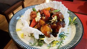 Black vinegar sweet and sour veggie "meet" at Saizencyuka anzu in Nagoya