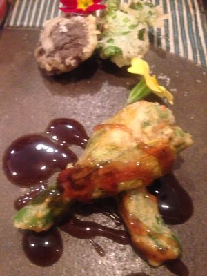 zucchini blossom black vinegar source at Saizencyuka anzu in Nagoya